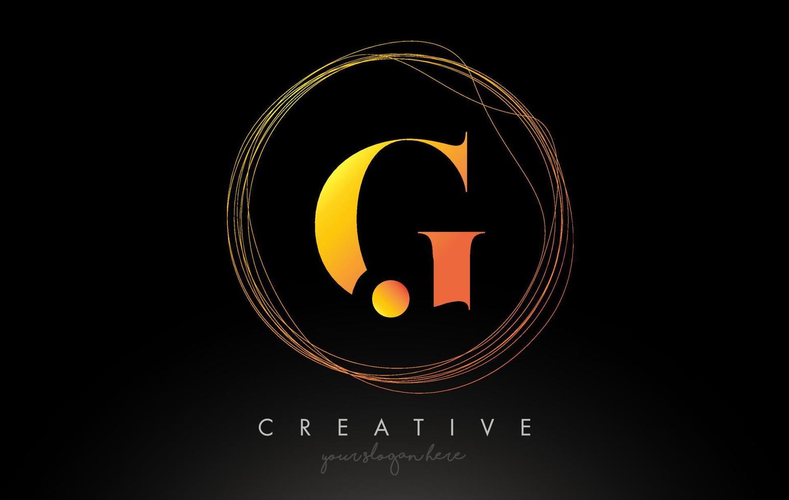 Gold Artistic G Letter Logo Design With Creative Circular Wire Frame around it vector