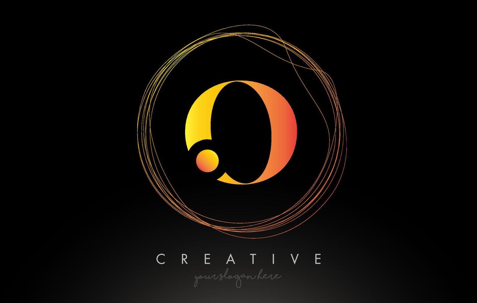 Gold Artistic O Letter Logo Design With Creative Circular Wire Frame around it vector