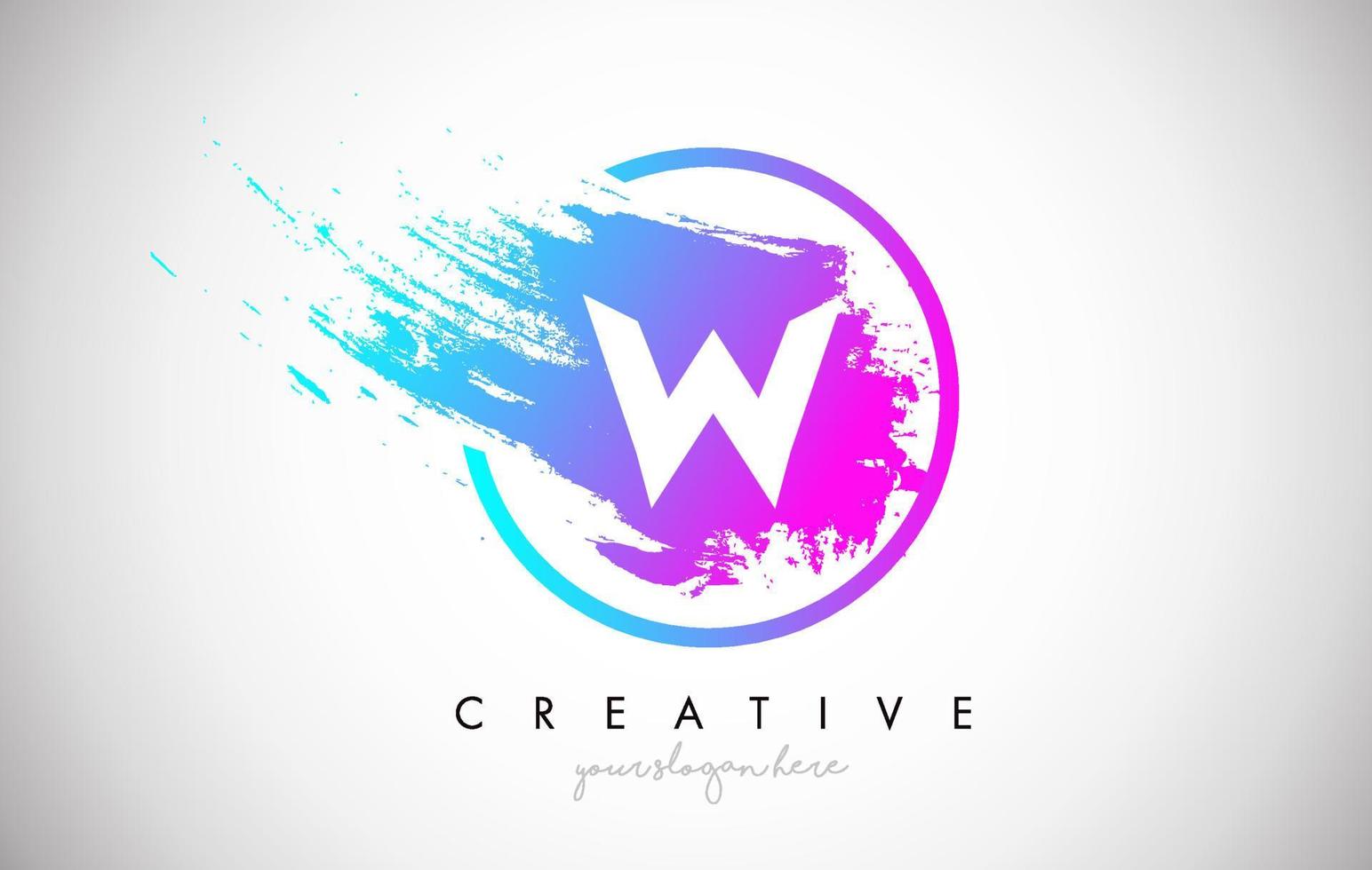 W Artistic Brush Letter Logo Design in Purple Blue Colors Vector