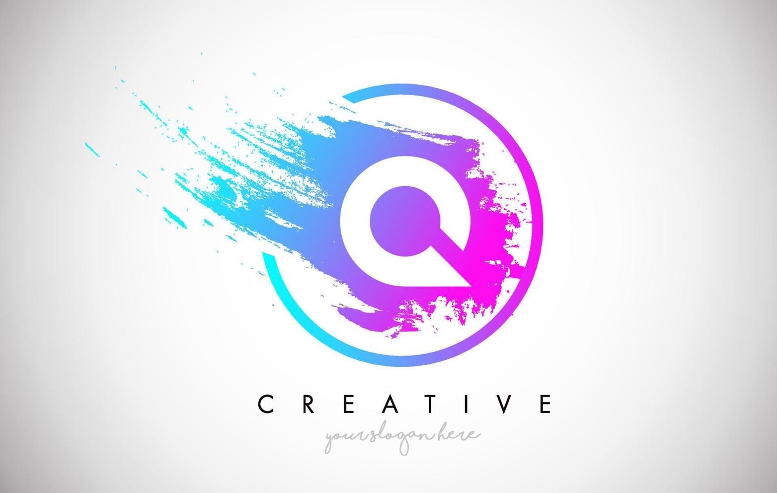Q Artistic Brush Letter Logo Design in Purple Blue Colors Vector