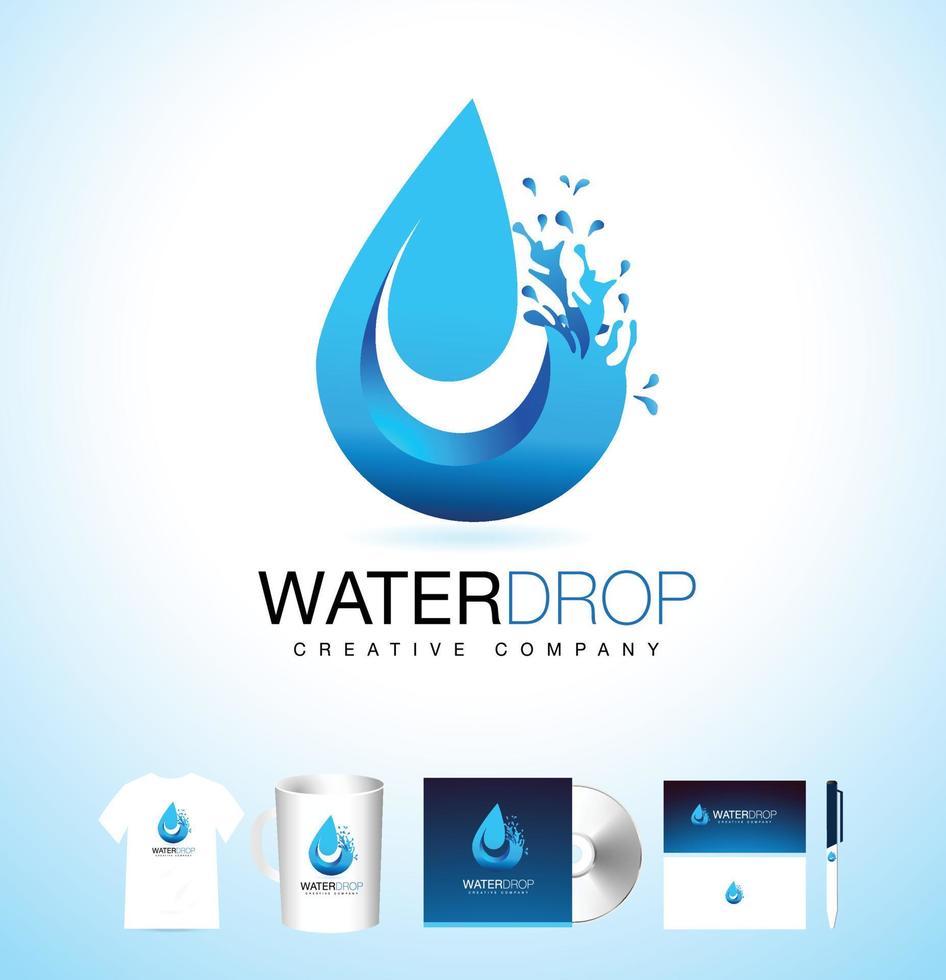 Water Drop Logo. Vector Water Drop Design with Splash.