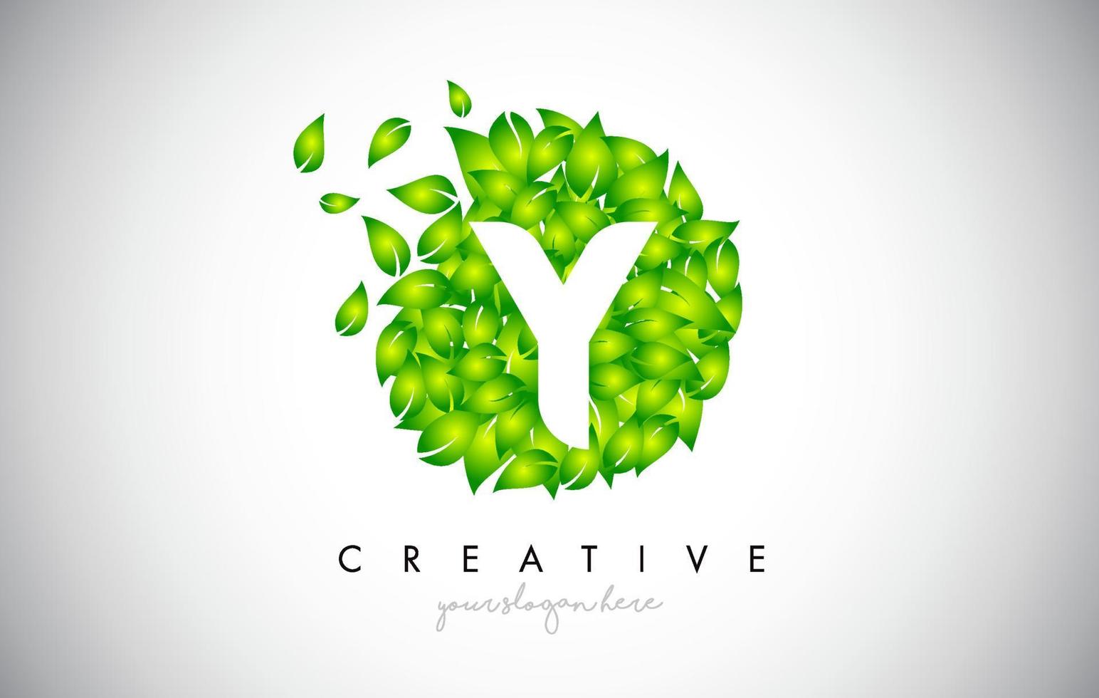 Y Green Leaf Logo Design Eco Logo With Multiple Leafs Blowing in the Wind Icon Vector. vector