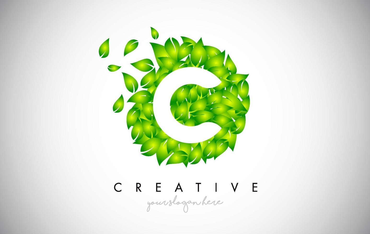 C Green Leaf Logo Design Eco Logo With Multiple Leafs Blowing in the Wind Icon Vector. vector