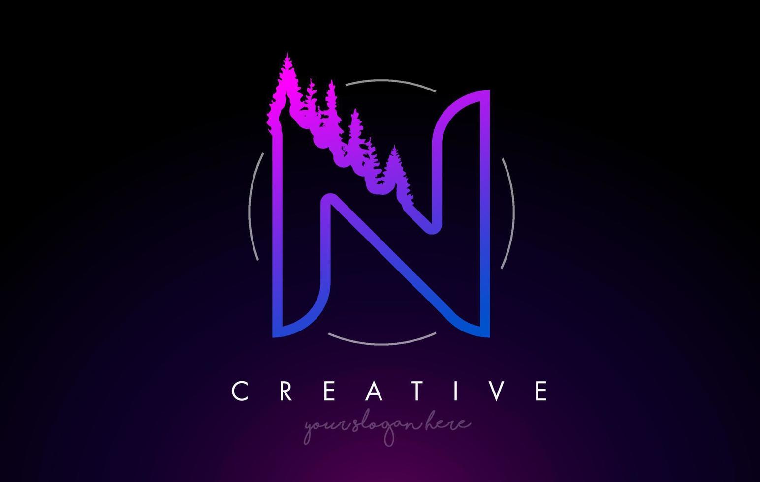 Creative N Letter Logo Idea With Pine Forest Trees. Letter N Design With Pine Tree on Top vector