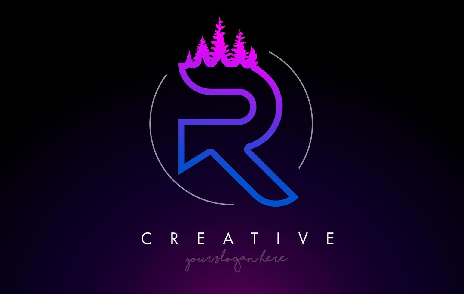 Creative R Letter Logo Idea With Pine Forest Trees. Letter R Design With Pine Tree on Top vector