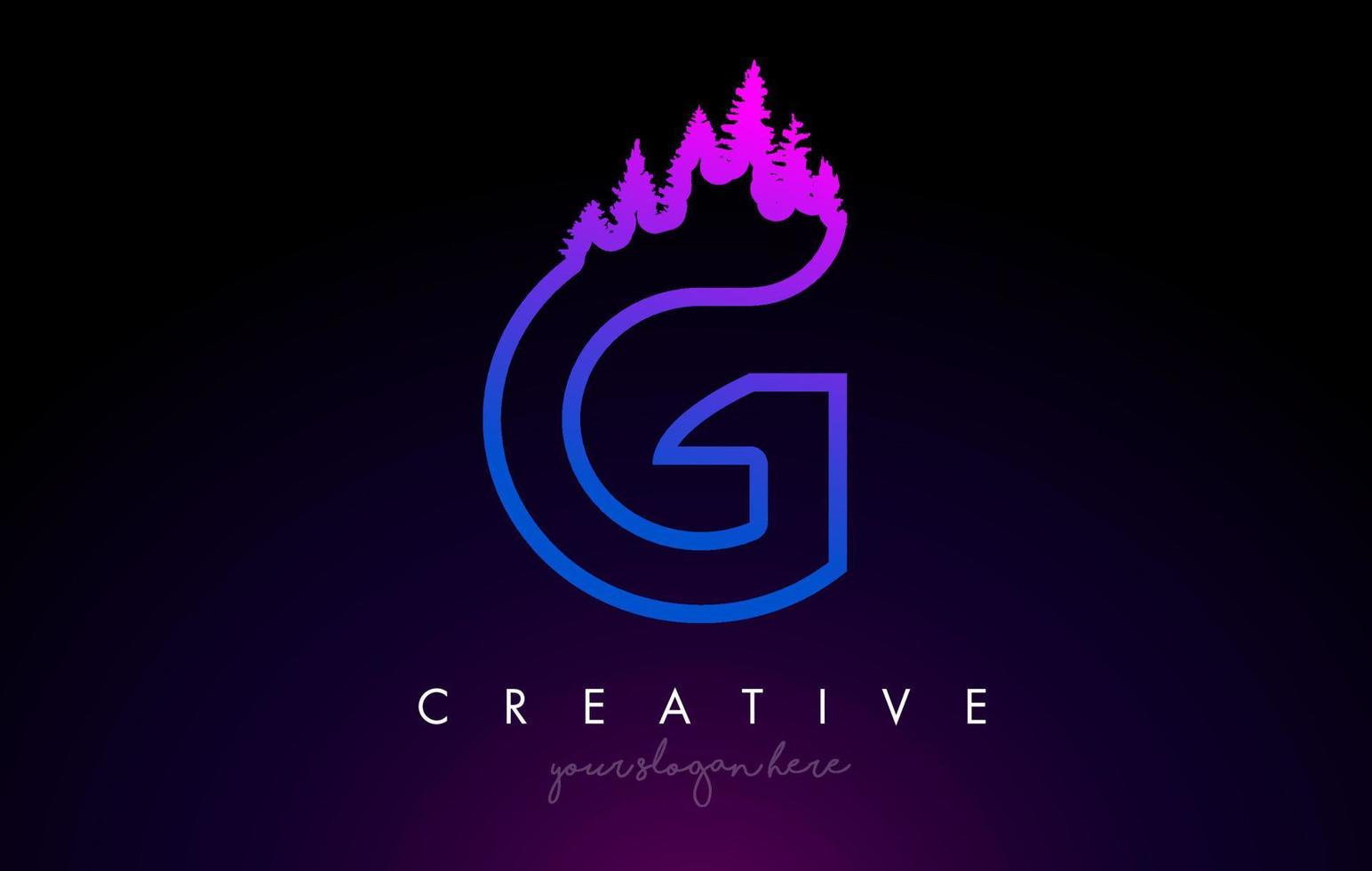 Creative G Letter Logo Idea With Pine Forest Trees. Letter G Design With Pine Tree on Top vector