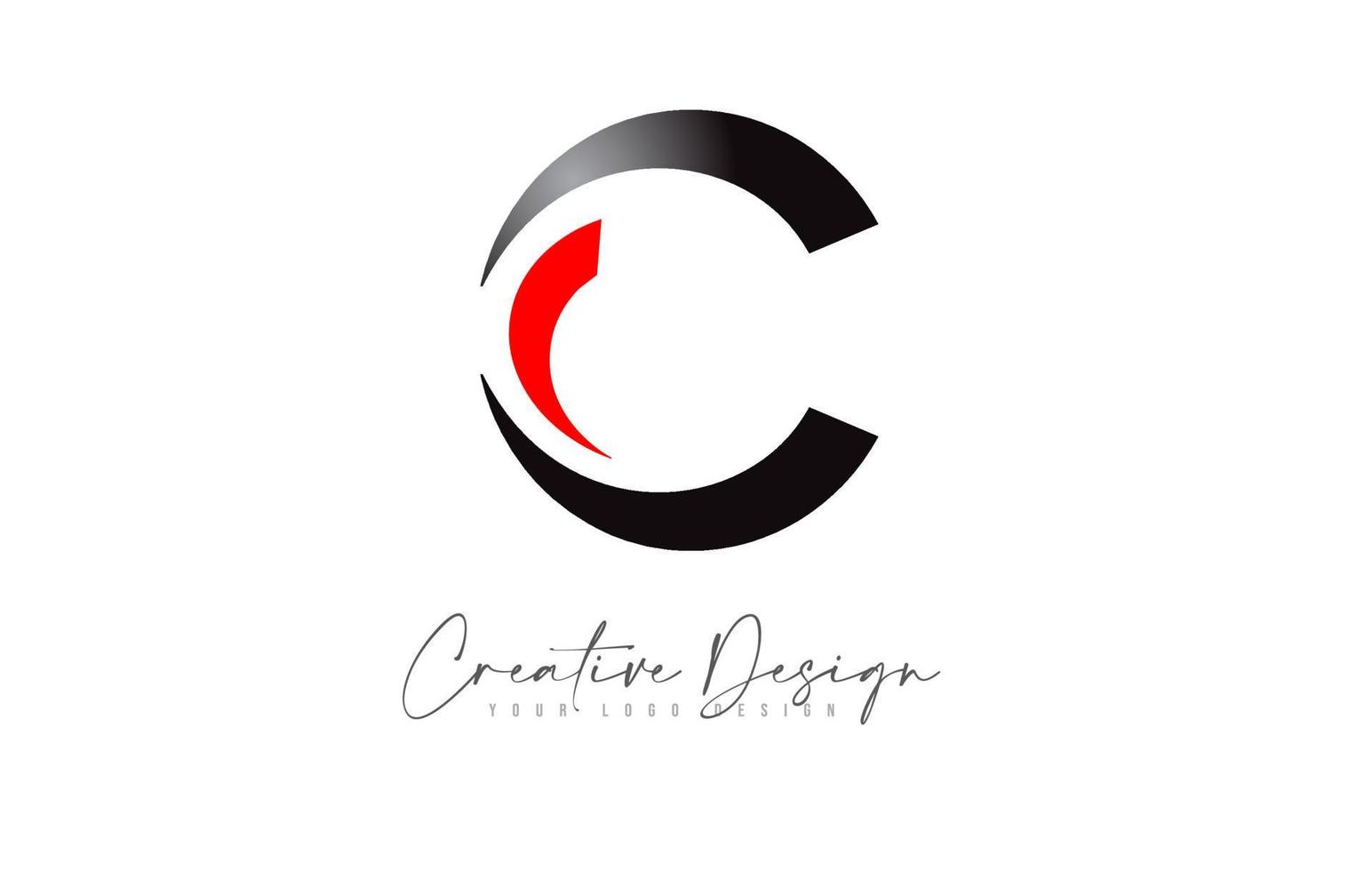 C letter Logo Design with Black and red colors and Creative Cut Design Vector