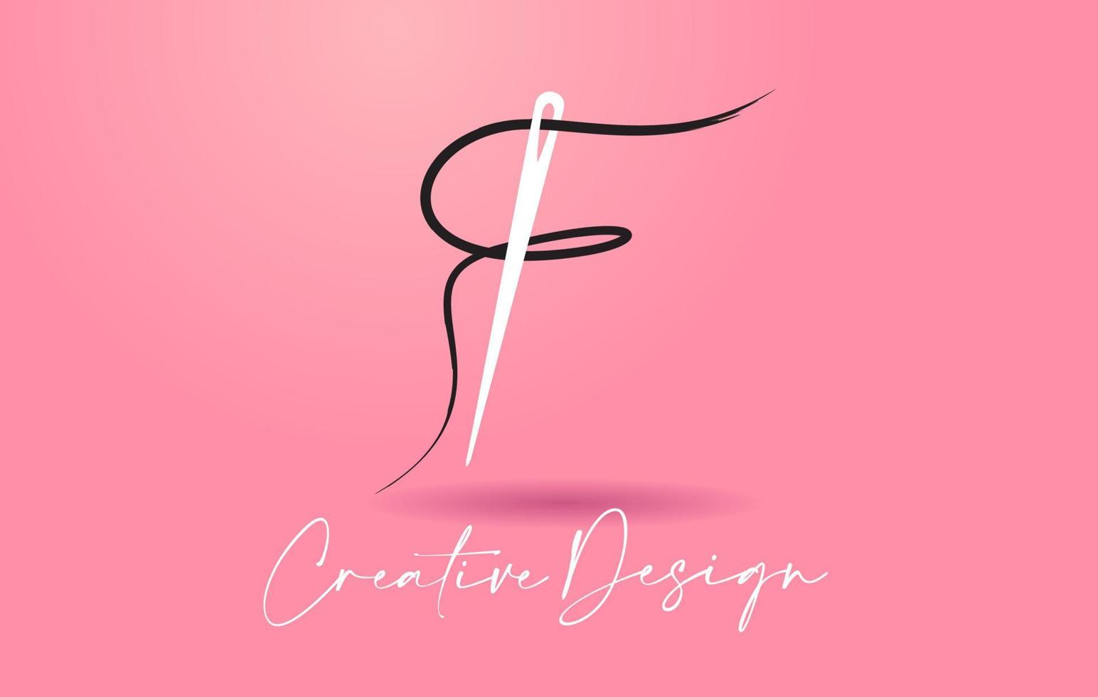 F Letter Logo with Needle and Thread Creative Design Concept Vector