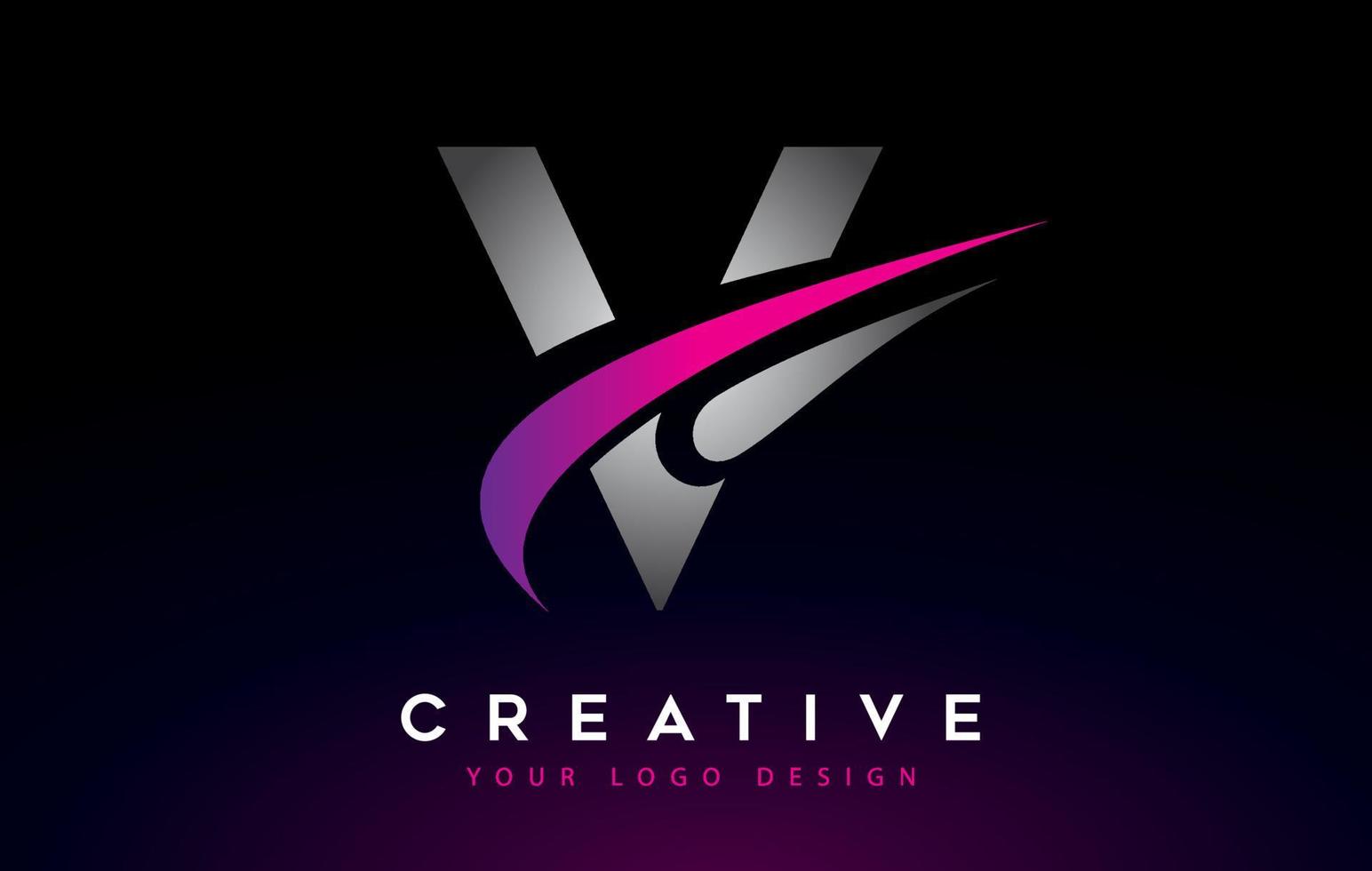 Creative V Letter Logo Design with Swoosh Icon Vector. vector
