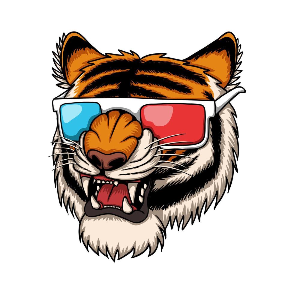 Tiger wearing 3d eyeglasses vector