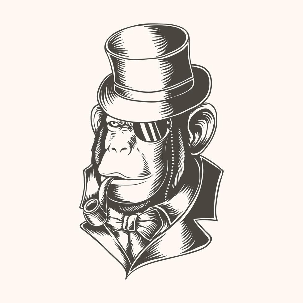 Ilustración de vector vintage rico chimpancé