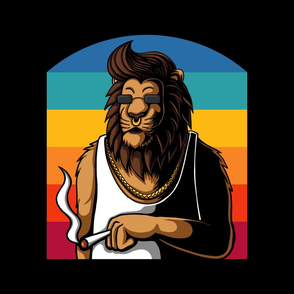 León relajante mientras fuma ilustración vectorial retro vector