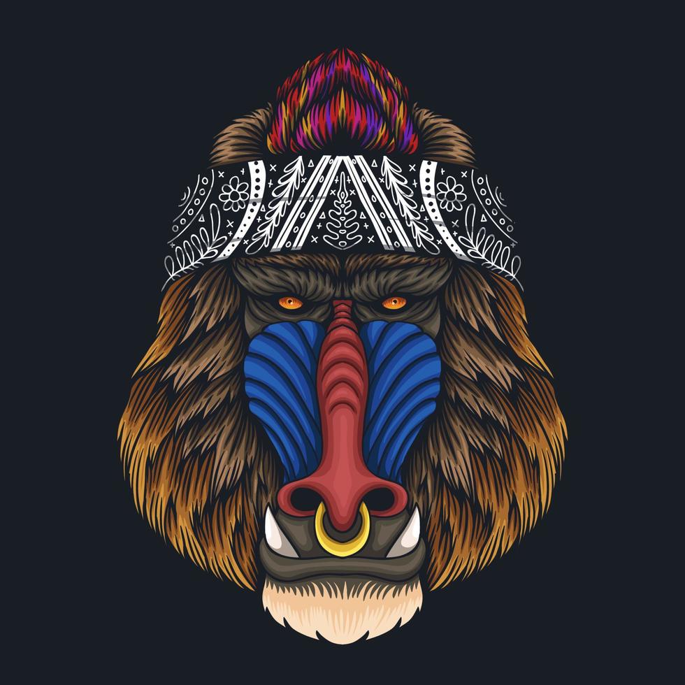 Ilustración de vector de cabeza de mandril mono fresco