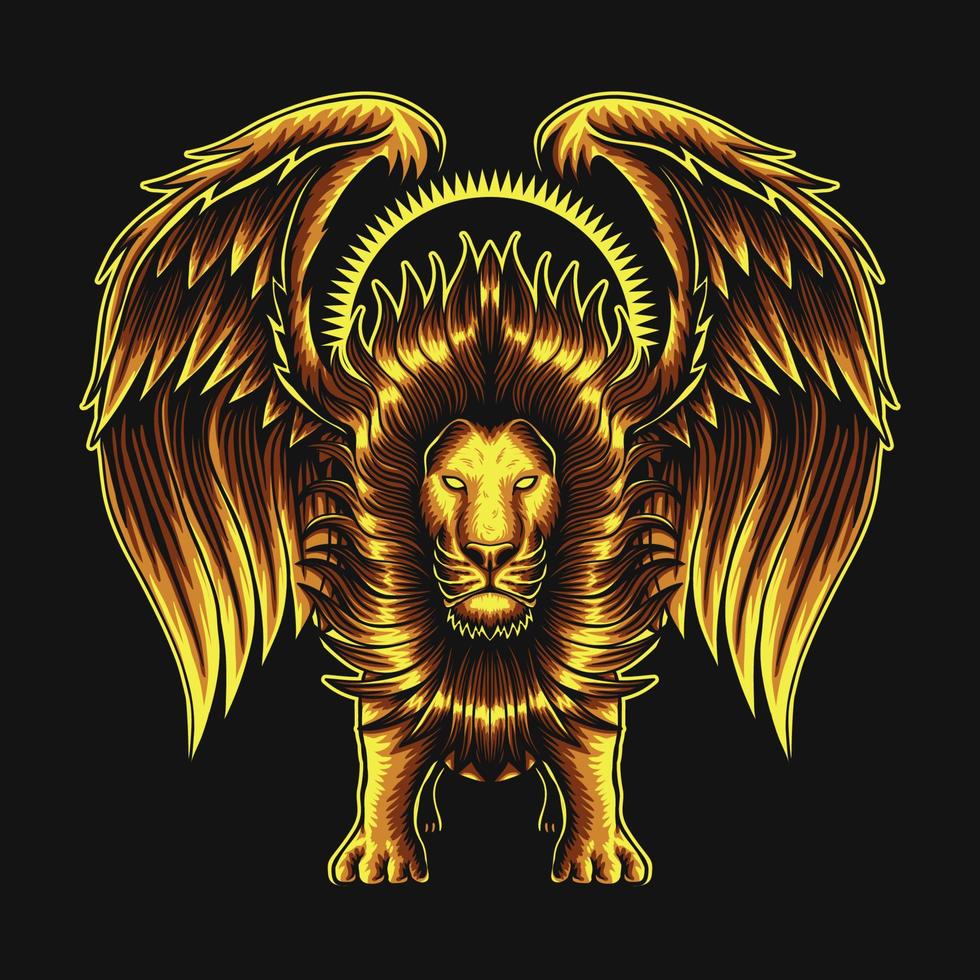 Lion with wing gold vector illustration