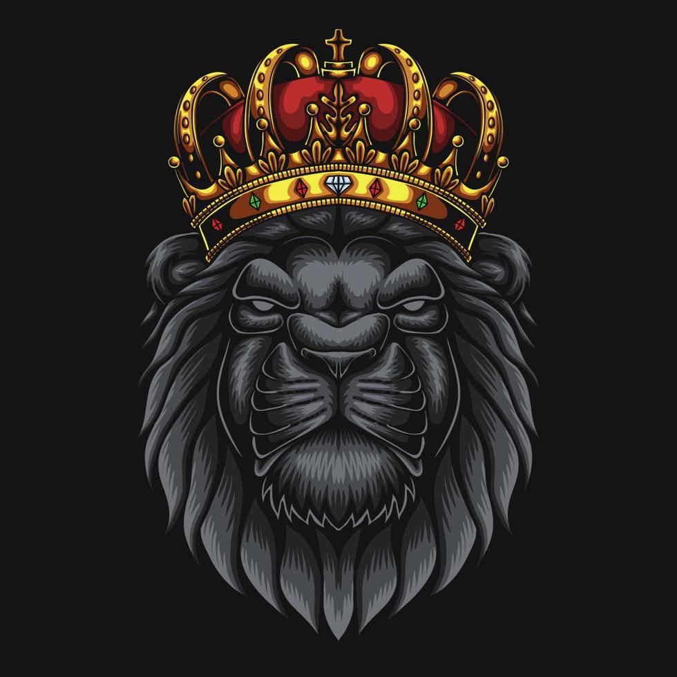 Lion head wearing king crown vector illustration