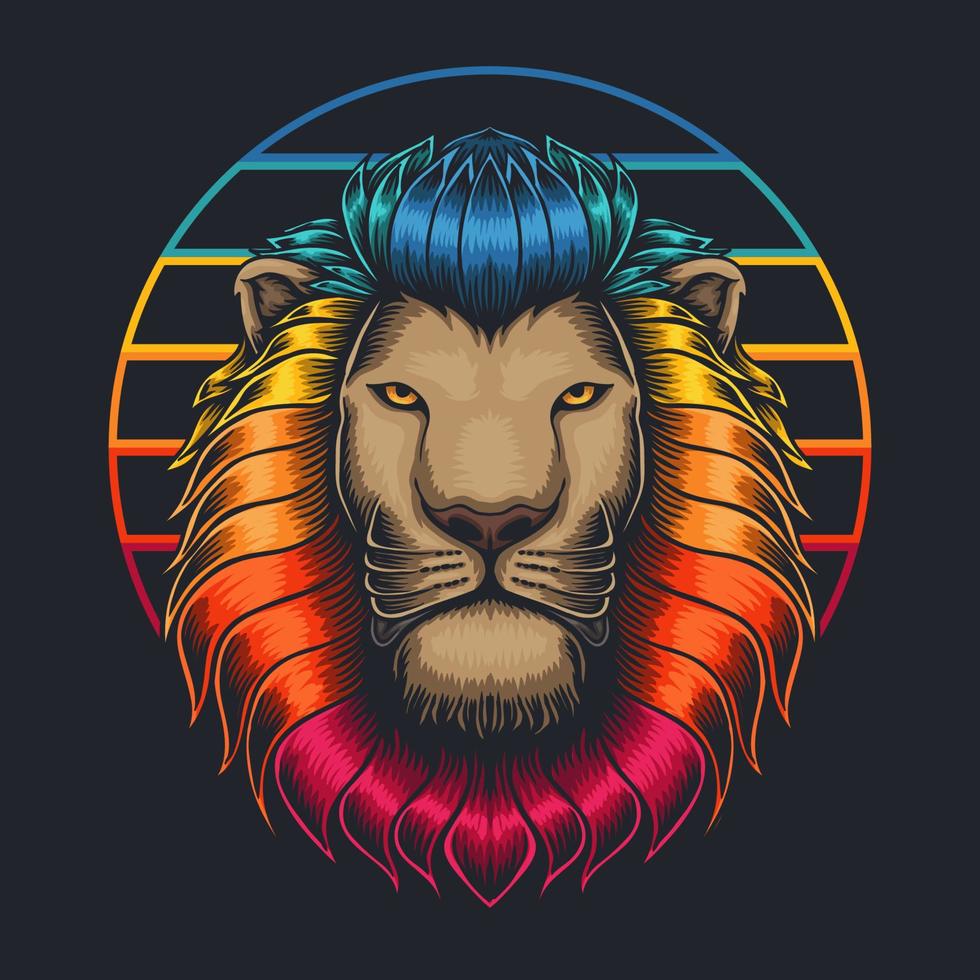 Lion head retro hair color vector illustration