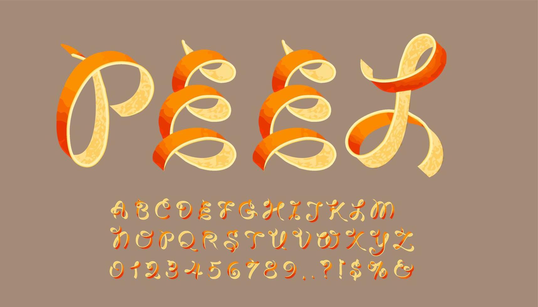 Alphabet set of symbols in the form of orange peel. vector