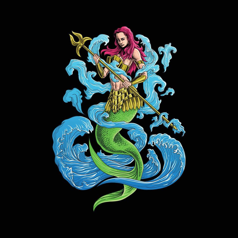 mermaid warrior on the wave vector