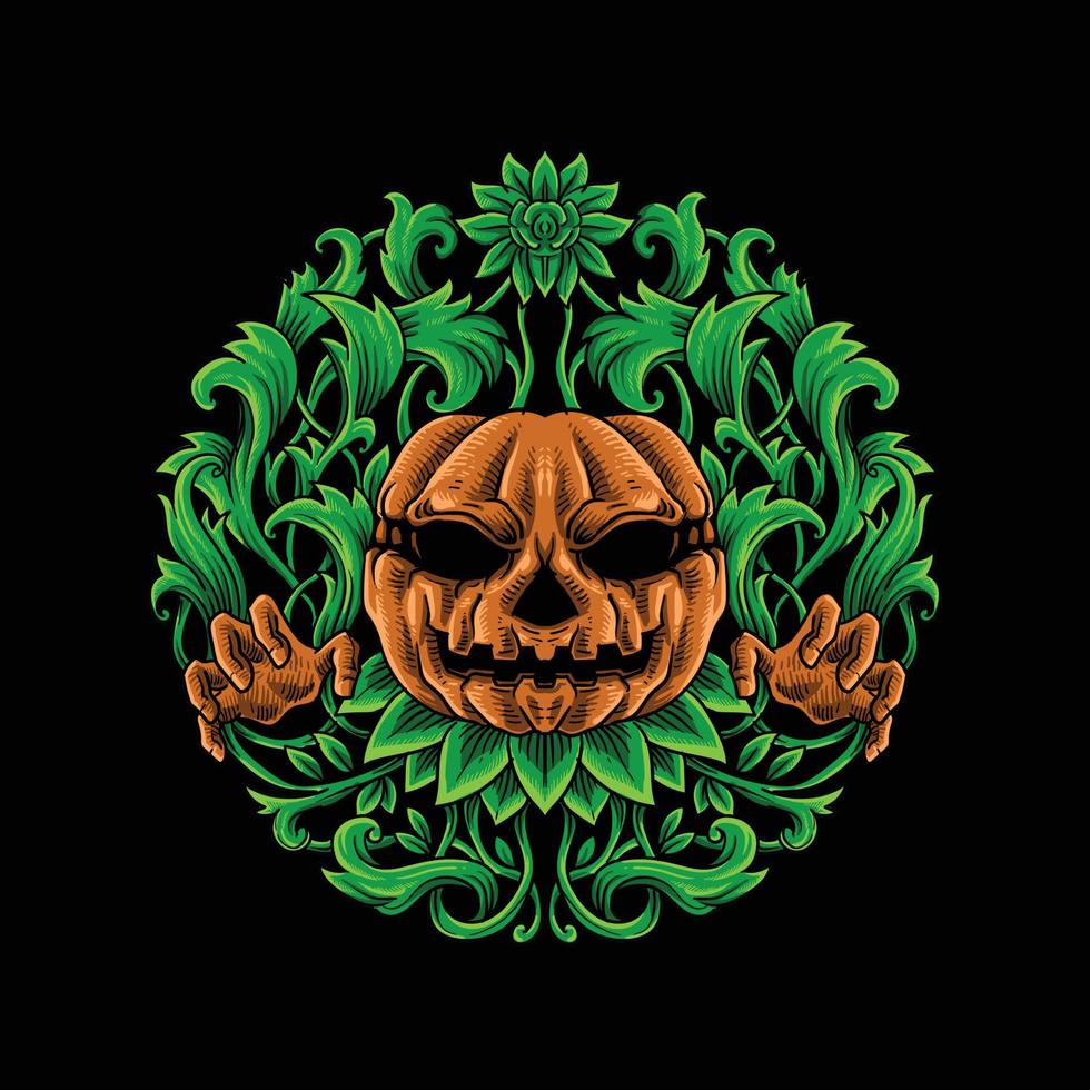 pumpkin halloween on the dark nature vector