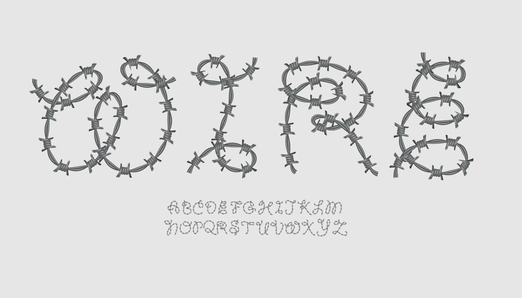 Alphabet set of symbols in the form of Barbed wire. Wire with sharp spikes . vector