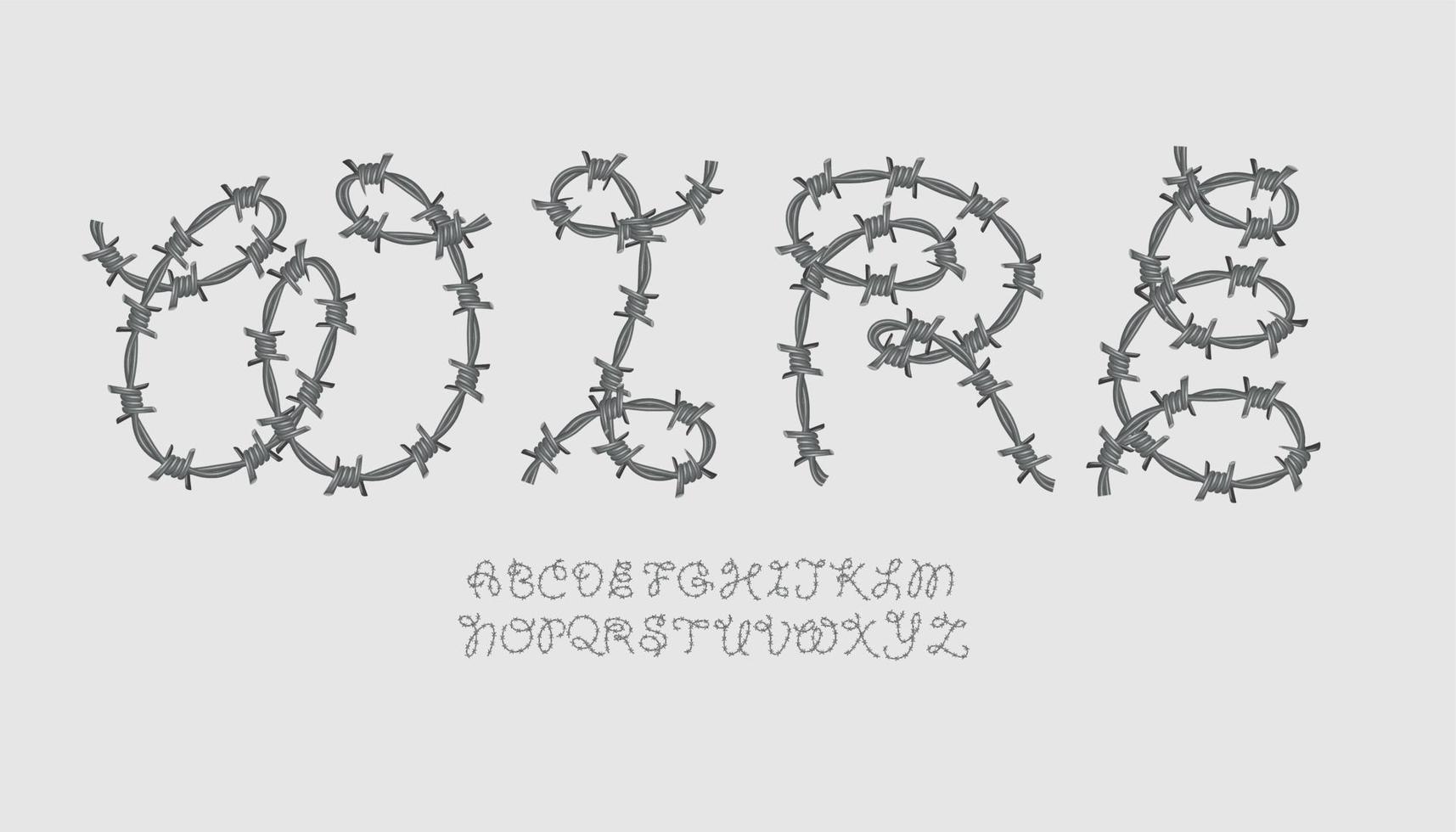 Alphabet set of symbols in the form of Barbed wire. Wire with sharp spikes 4881480 Vector Art at Vecteezy