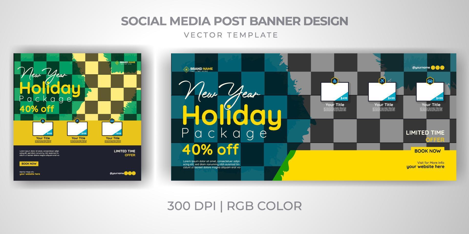 Holiday Travel Banner Pack Social Media Post Vector Template Design Bundle