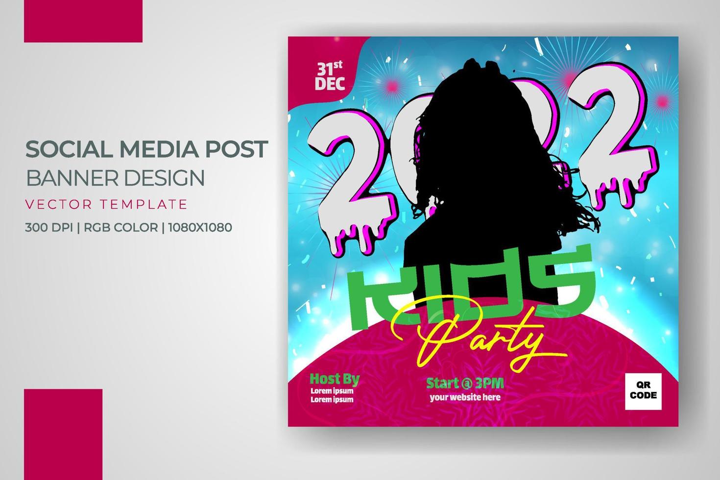 Kids Party Banner New Year Social Media Post Vector Template Design