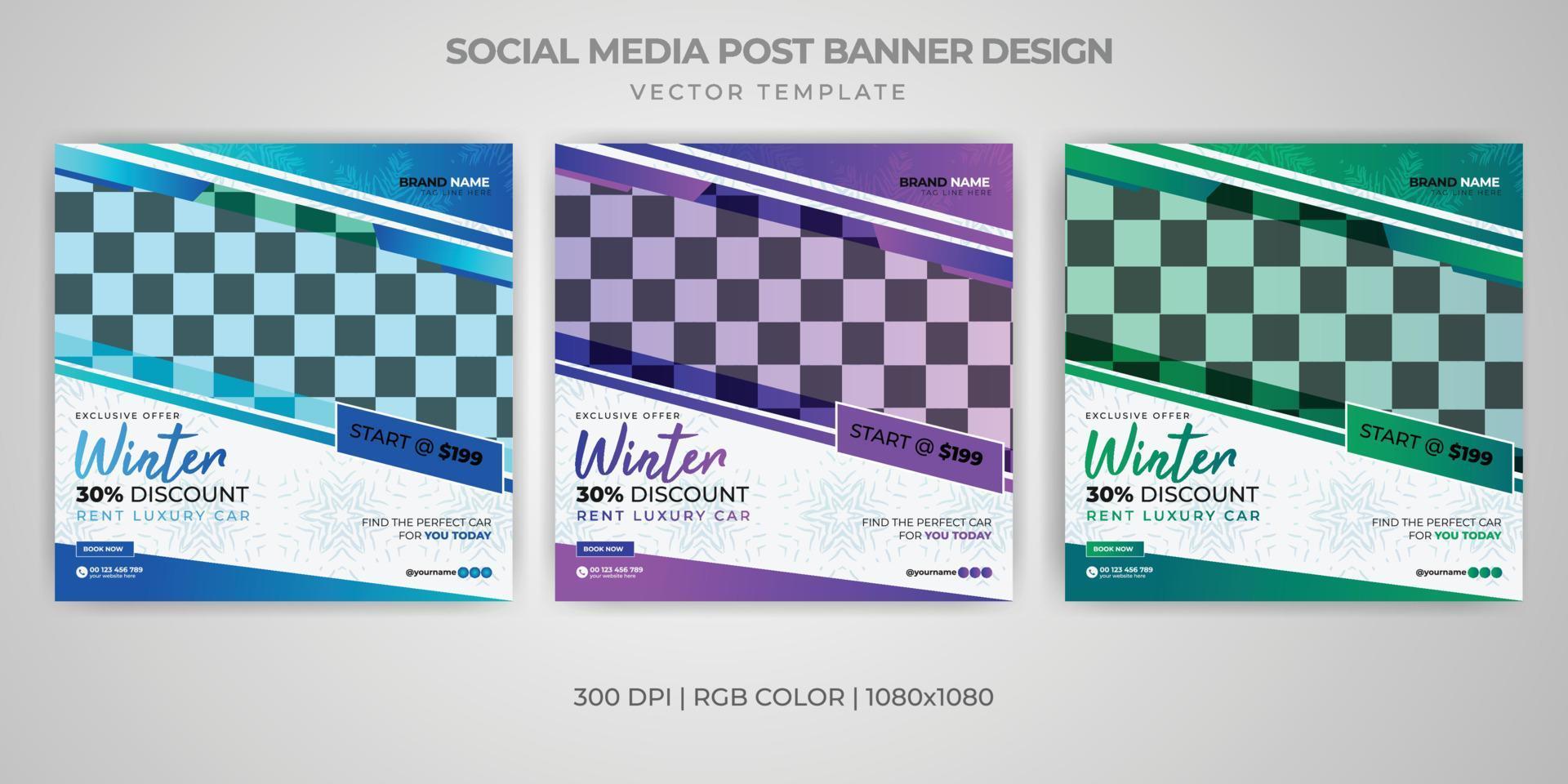 Winter Car Banner Sale Promotion Social Media Post Template Design rental car offer vector