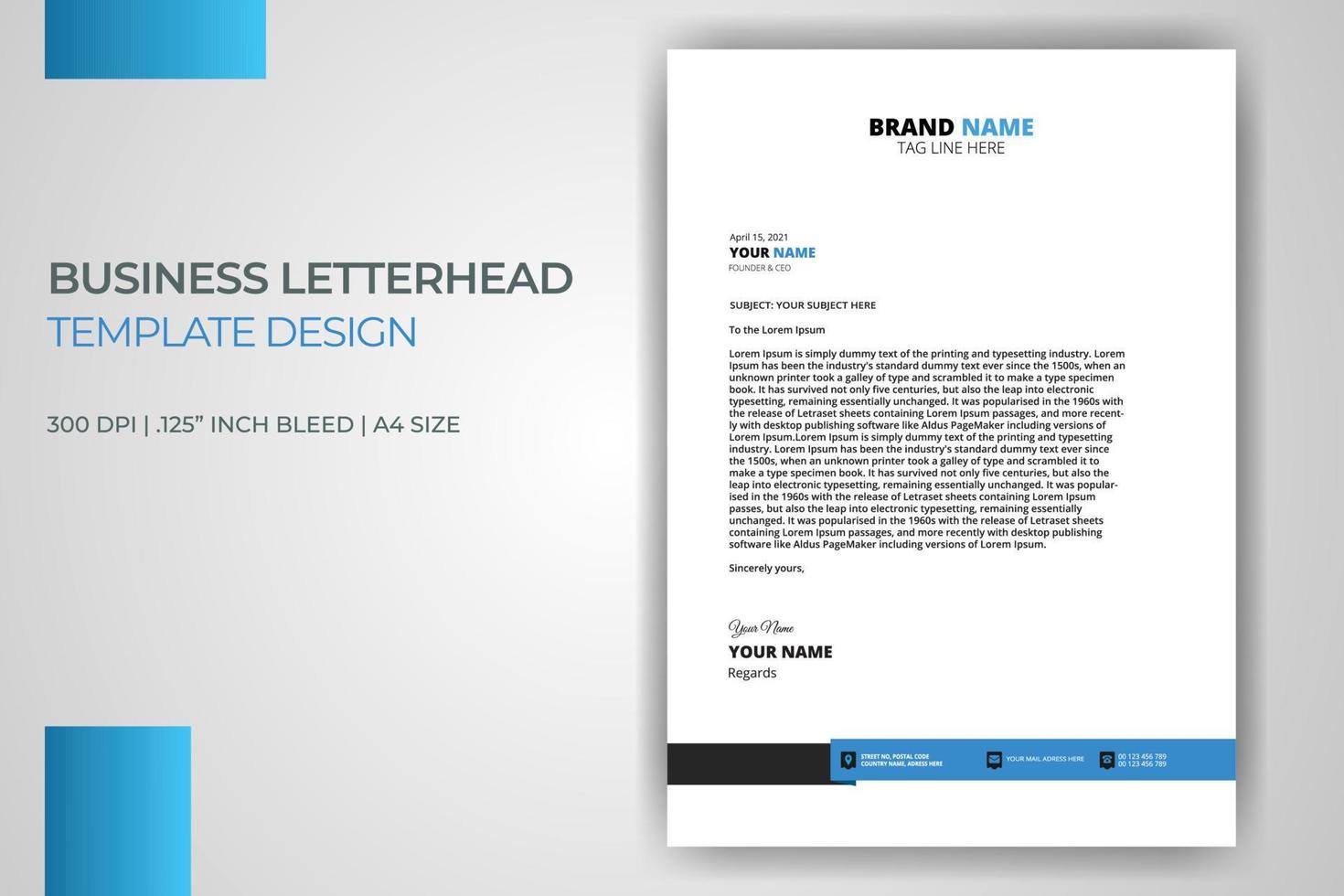 Minimal Corporate Business Blue Letterhead Print Template Design vector