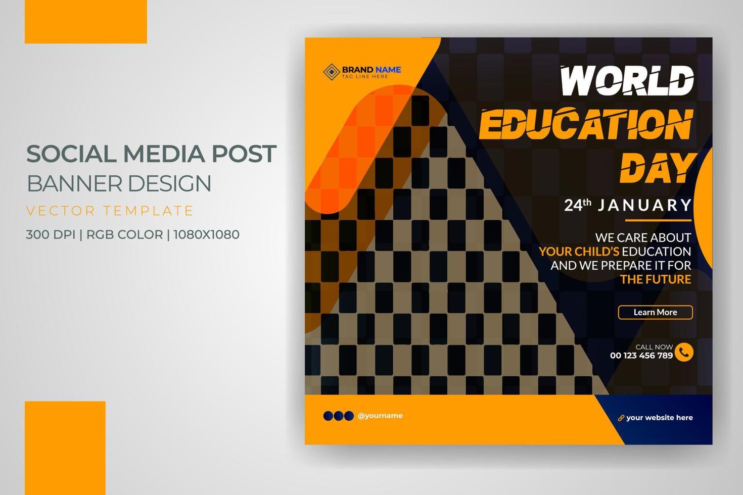 School Admission Banner World Education Social Media Post Vector Template Design