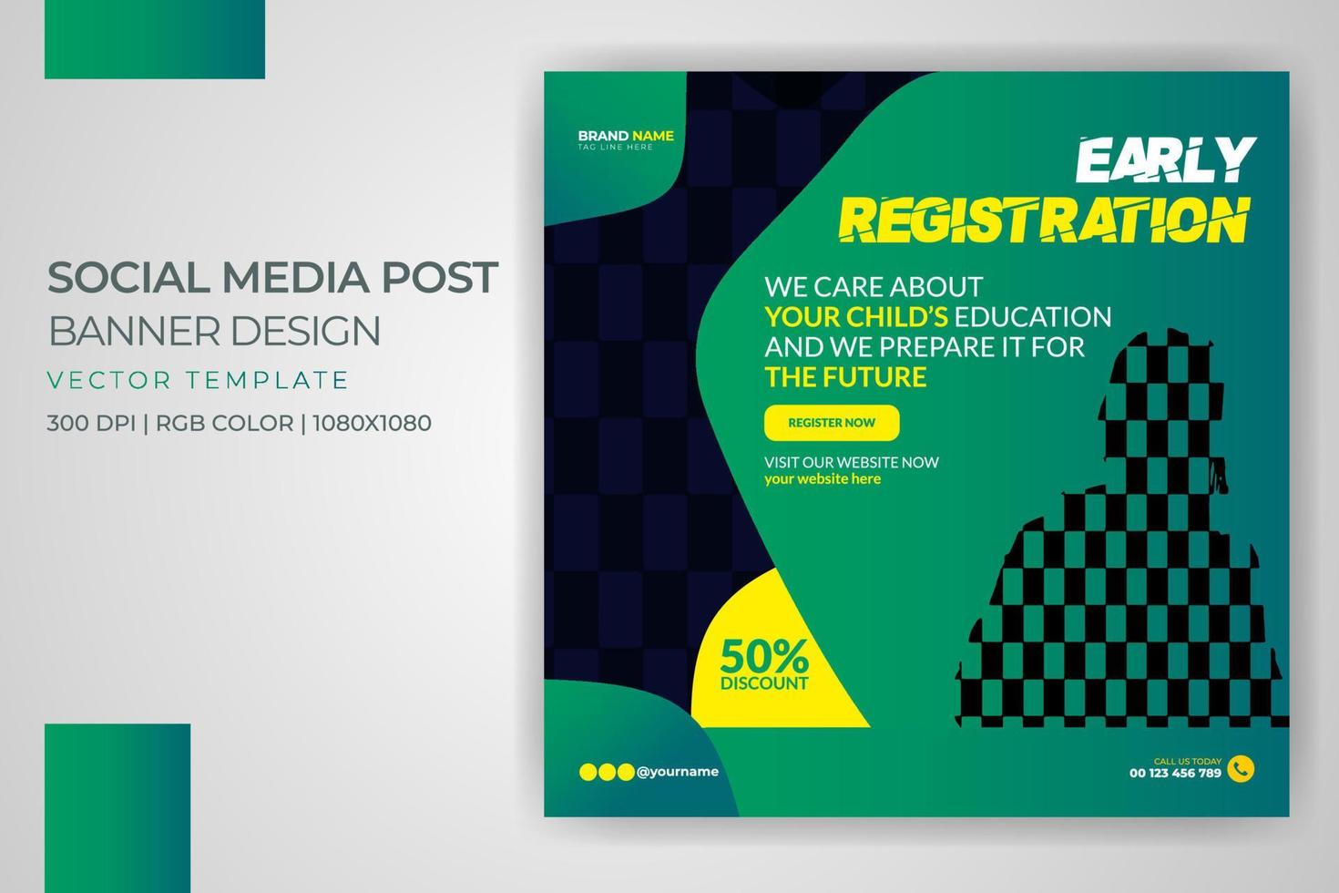 banner de admisión escolar diseño de plantilla de vector de publicación de redes sociales de educación mundial