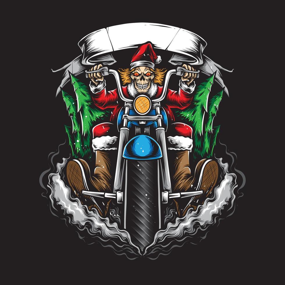 skull santa biker with motorcycle vector