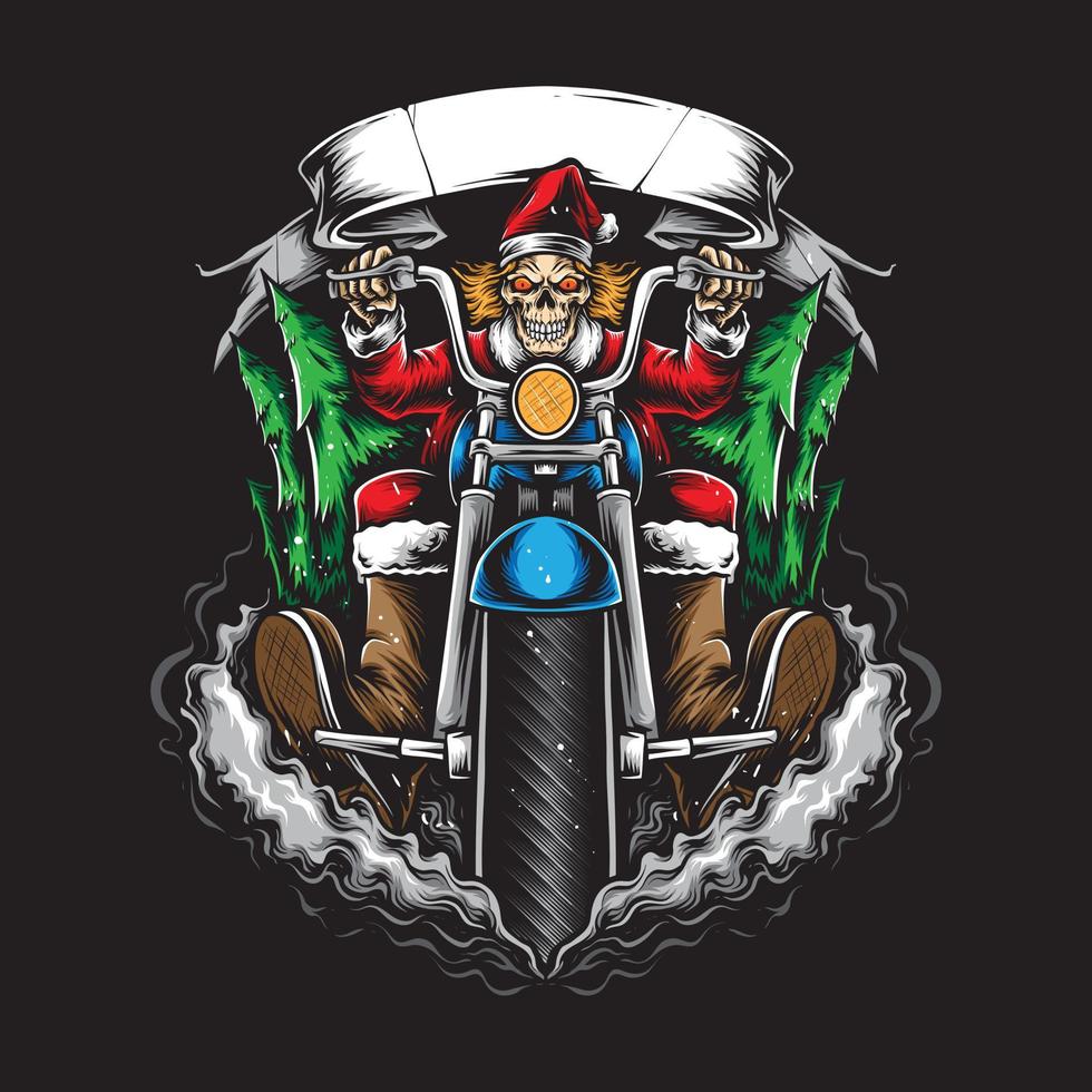 cráneo santa biker con vector de motocicleta