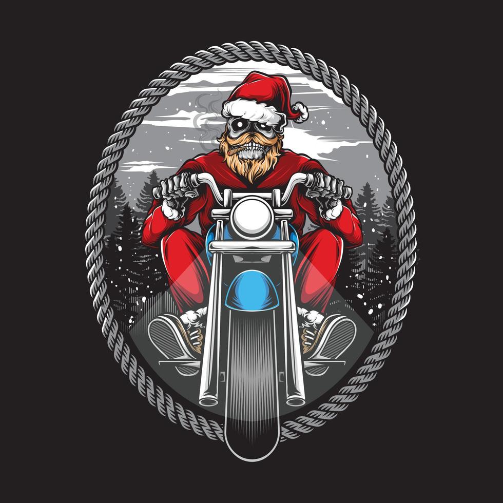 cráneo santa biker con vector de motocicleta