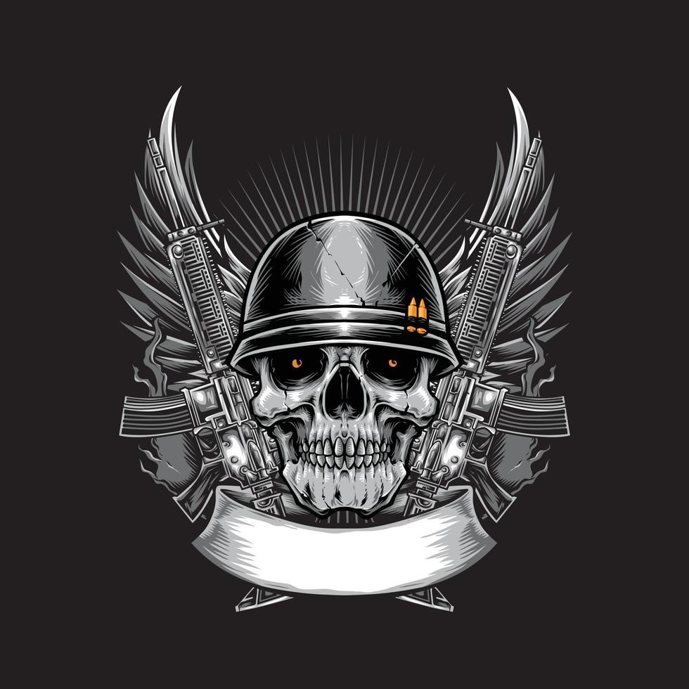 skull army with rifle for tshirt design vector