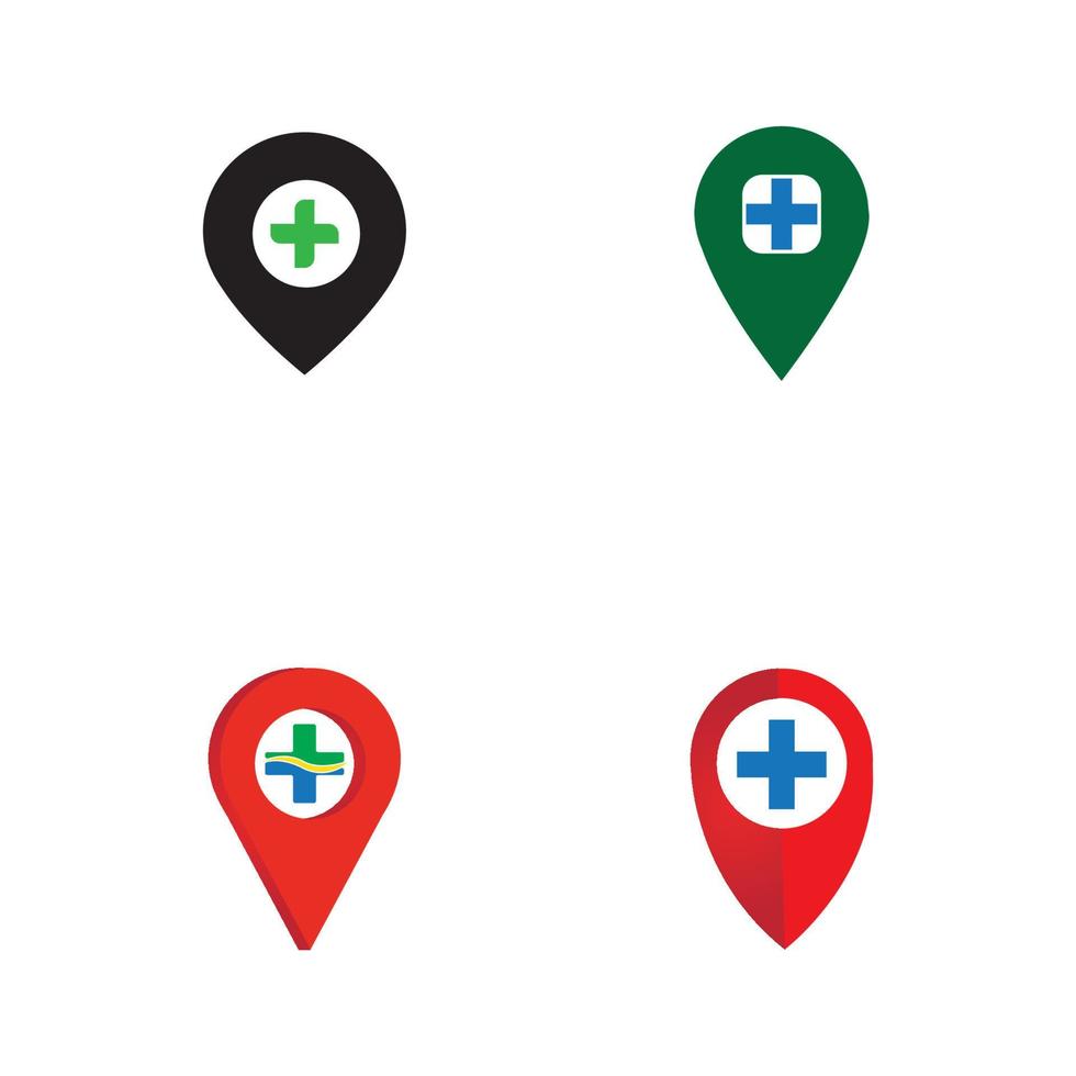 Icono de puntero de mapa con posición de símbolo de hospital cruzado vector