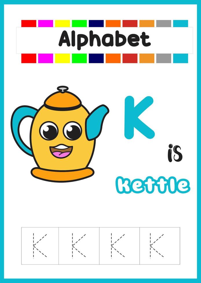 alphabet letter k is for kettle. cute kettle. vector