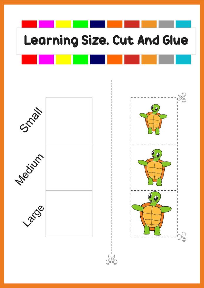 learning size for kids. sort picture by size.turtle  worksheet. vector