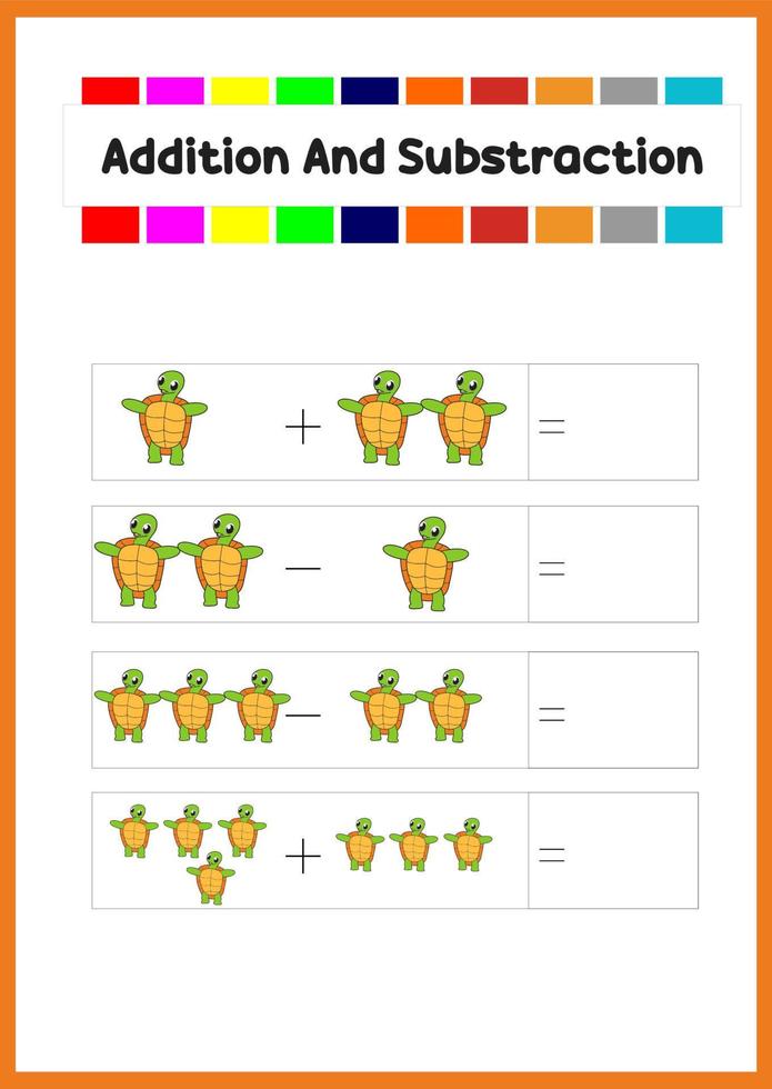 learning addition and subs traction for kids. learn how to count the object. vector