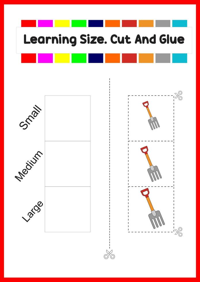 tamaño de aprendizaje para niños. ordenar la imagen por tamaño. Hoja de trabajo de horquilla de paso. vector