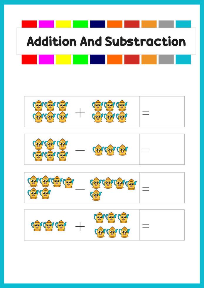 learning addition and subs traction for kids. learn how to count the object. vector