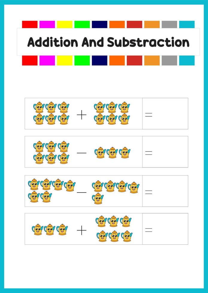 aprendizaje de suma y substracción para niños. aprender a contar el objeto. vector