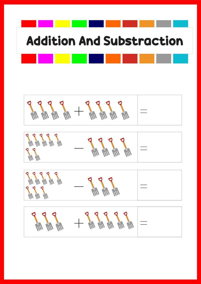 learning addition and subs traction for kids. learn how to count the object. vector