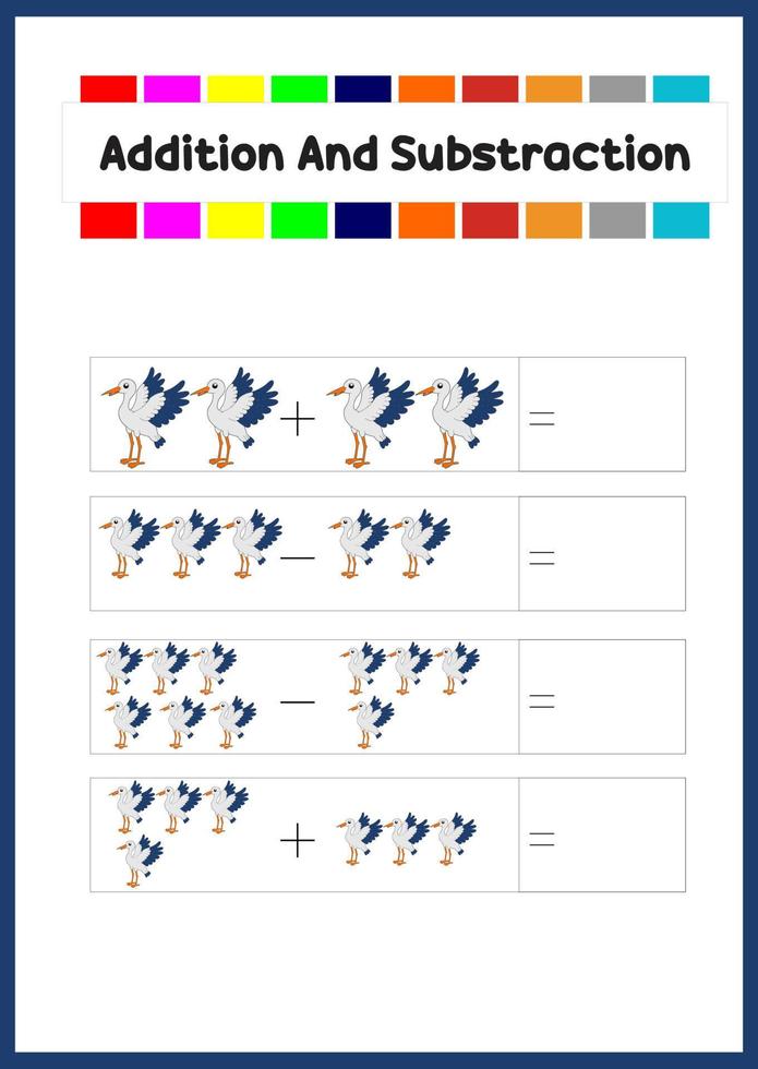 learning addition and subs traction for kids. learn how to count the object. vector