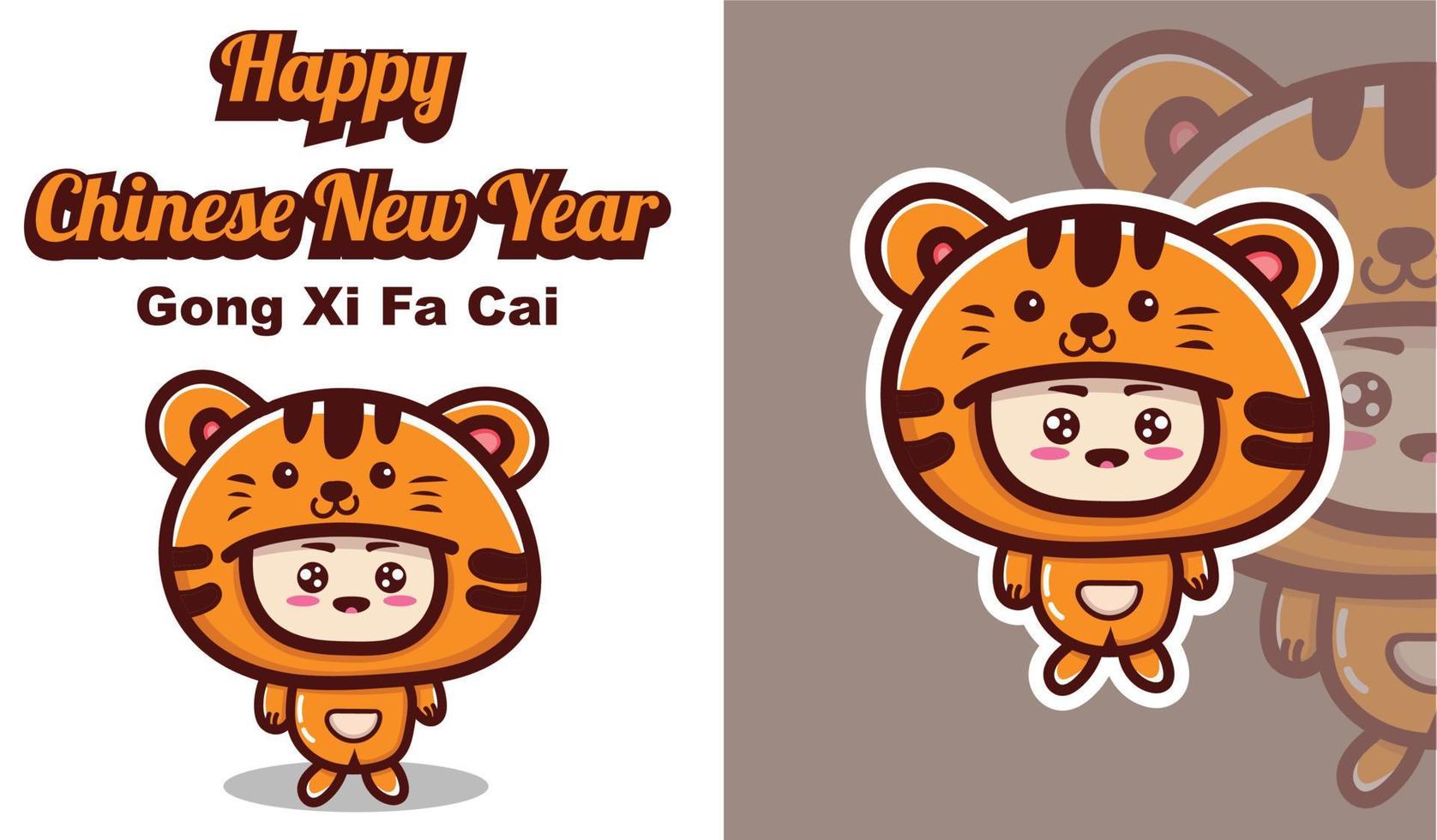 happy chinese new year card design with tiger mascot vector