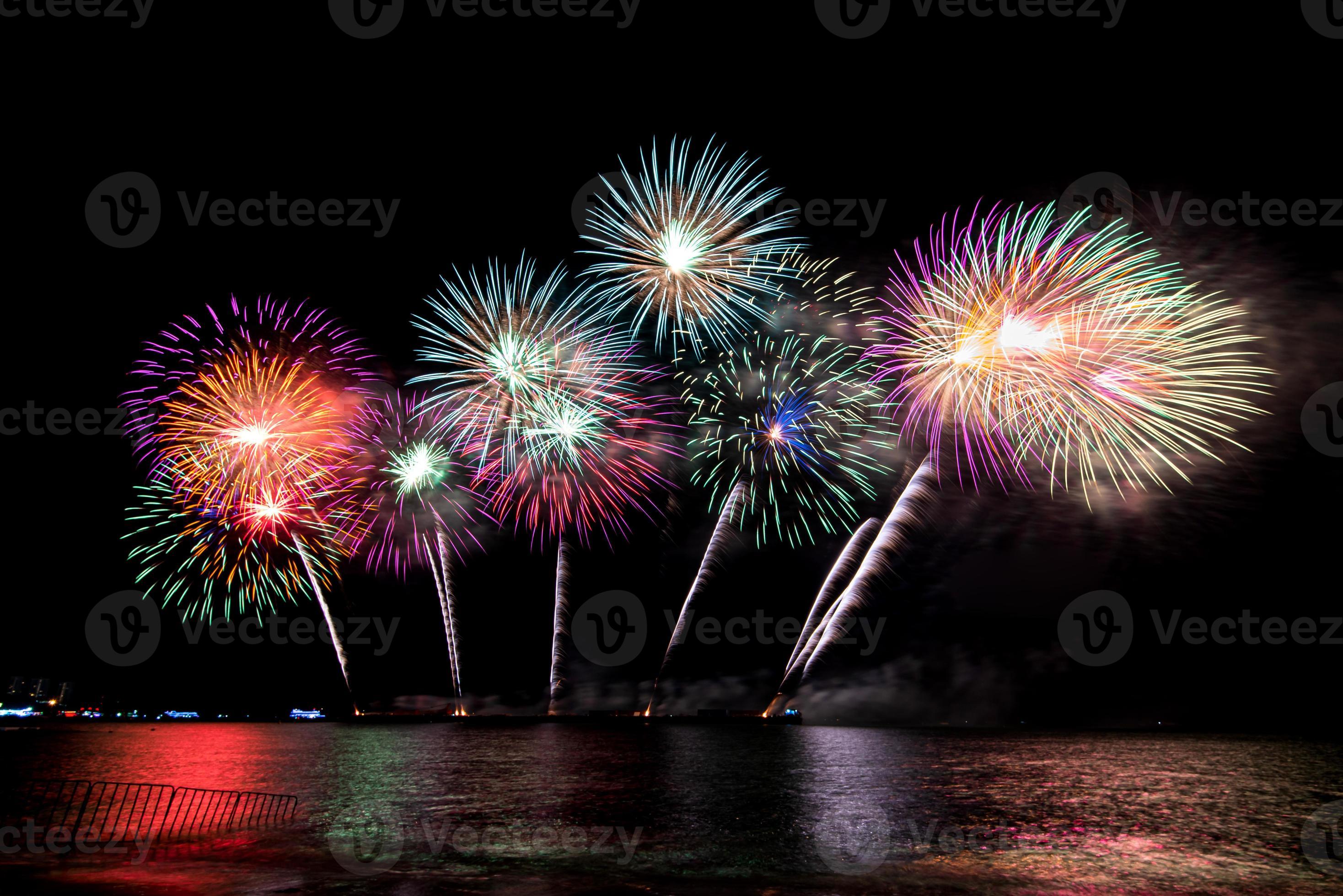 Amazing beautiful colorful fireworks display on celebration night