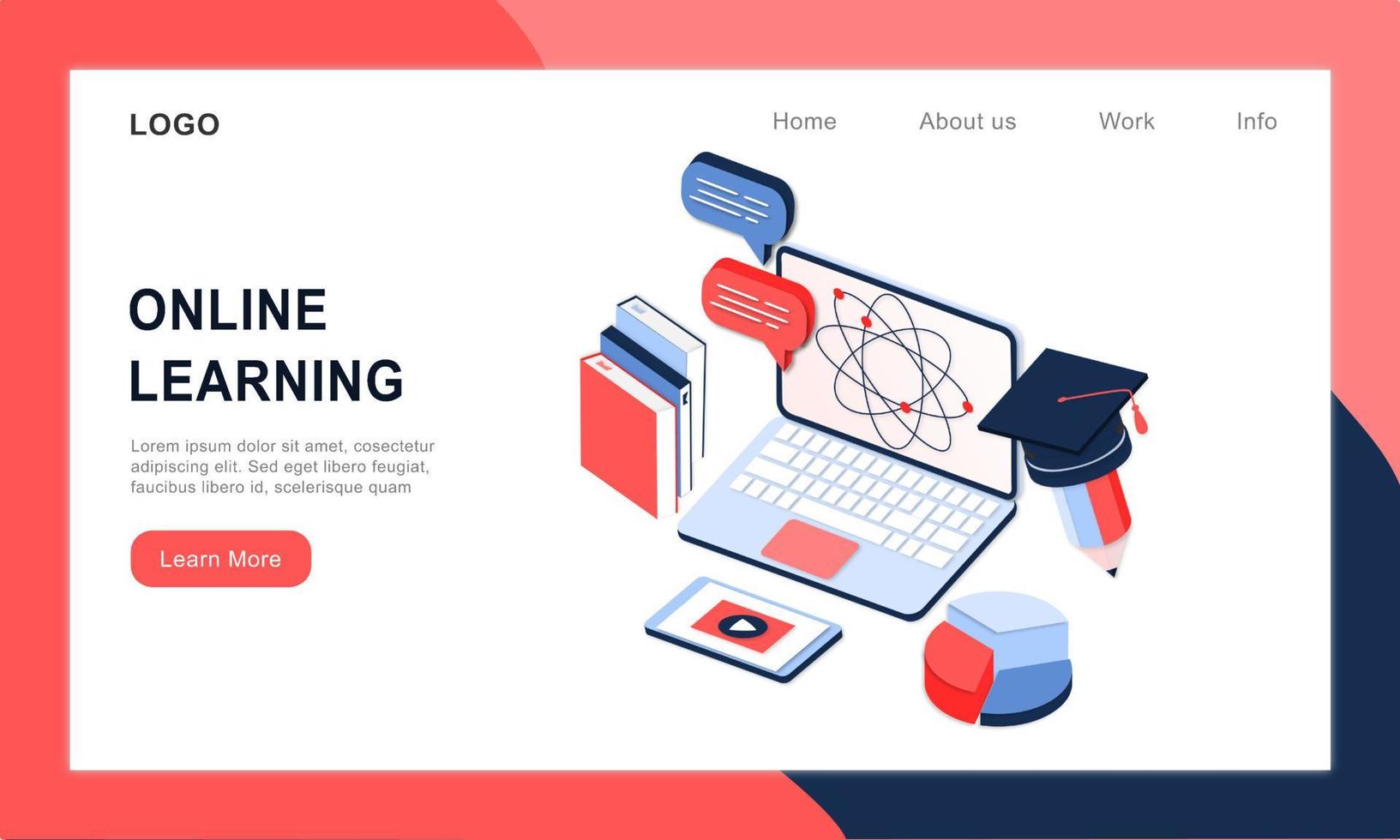 Modern 3d realistic isometric concept of Online Education for banner and website. Landing page template vector illustration of online learning, training course, university studies, e-learning research