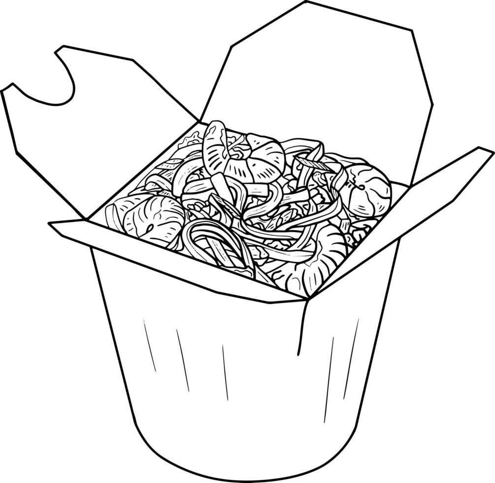 Wok. Chinese noodles in a box. vector