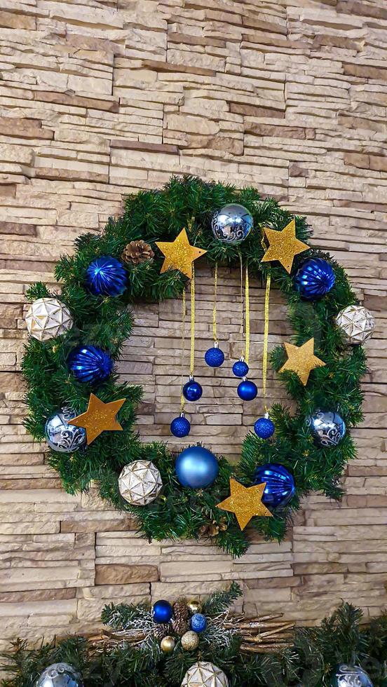 Merry Christmas postcard, frame, banner. New Year. New Year's gifts, holiday items in the photo. New Year theme. photo