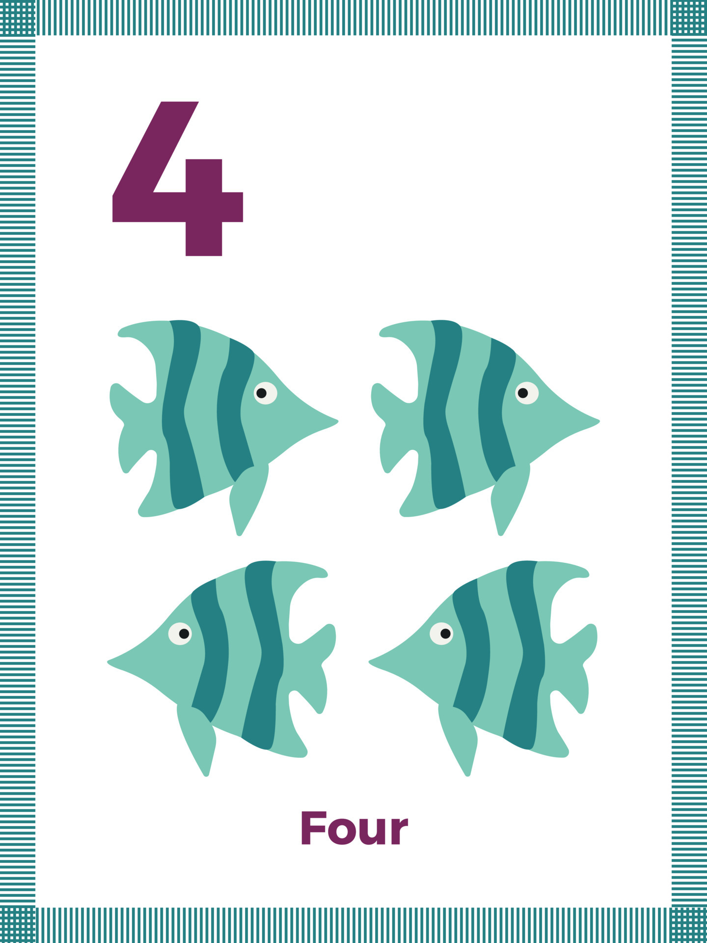 Number flashcard four for preschool learning. English math for kids